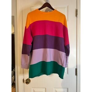 Lazy Oaf Oversized Colorblock Sweatshirt One Size Rainbow Stripe Crewneck